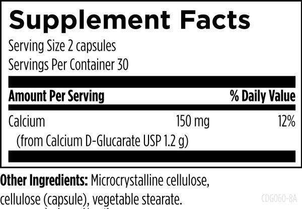 Calcium D-Glucarate 60 capsules supplement facts image