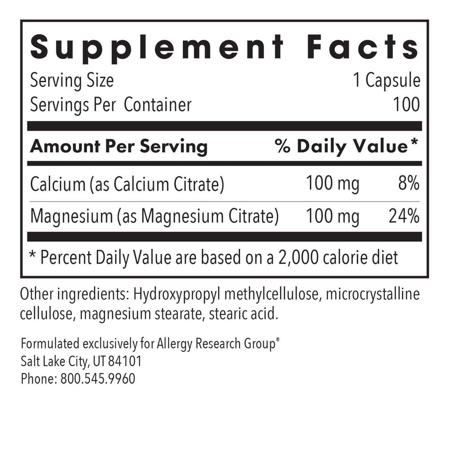 Calcium Magnesium Citrate - supplement fact label with Calcium and Magnesium
