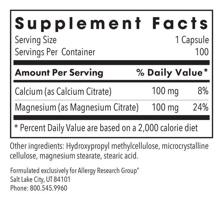 Calcium Magnesium Citrate - supplement fact label with Calcium and Magnesium