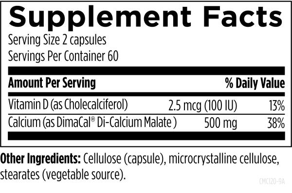 Calcium Malate 120 capsules supplement facts image