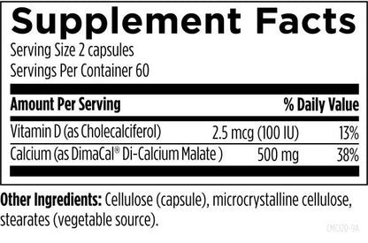 Calcium Malate 120 capsules supplement facts image