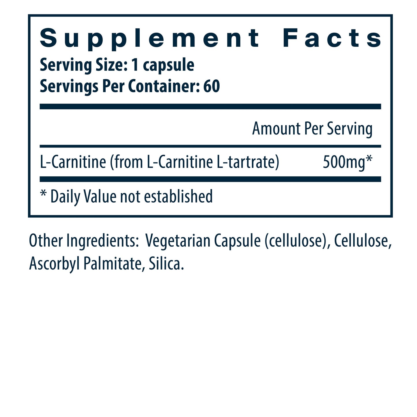 Vital Nutrients Carnitine dietary supplement ingredients and supplement facts.