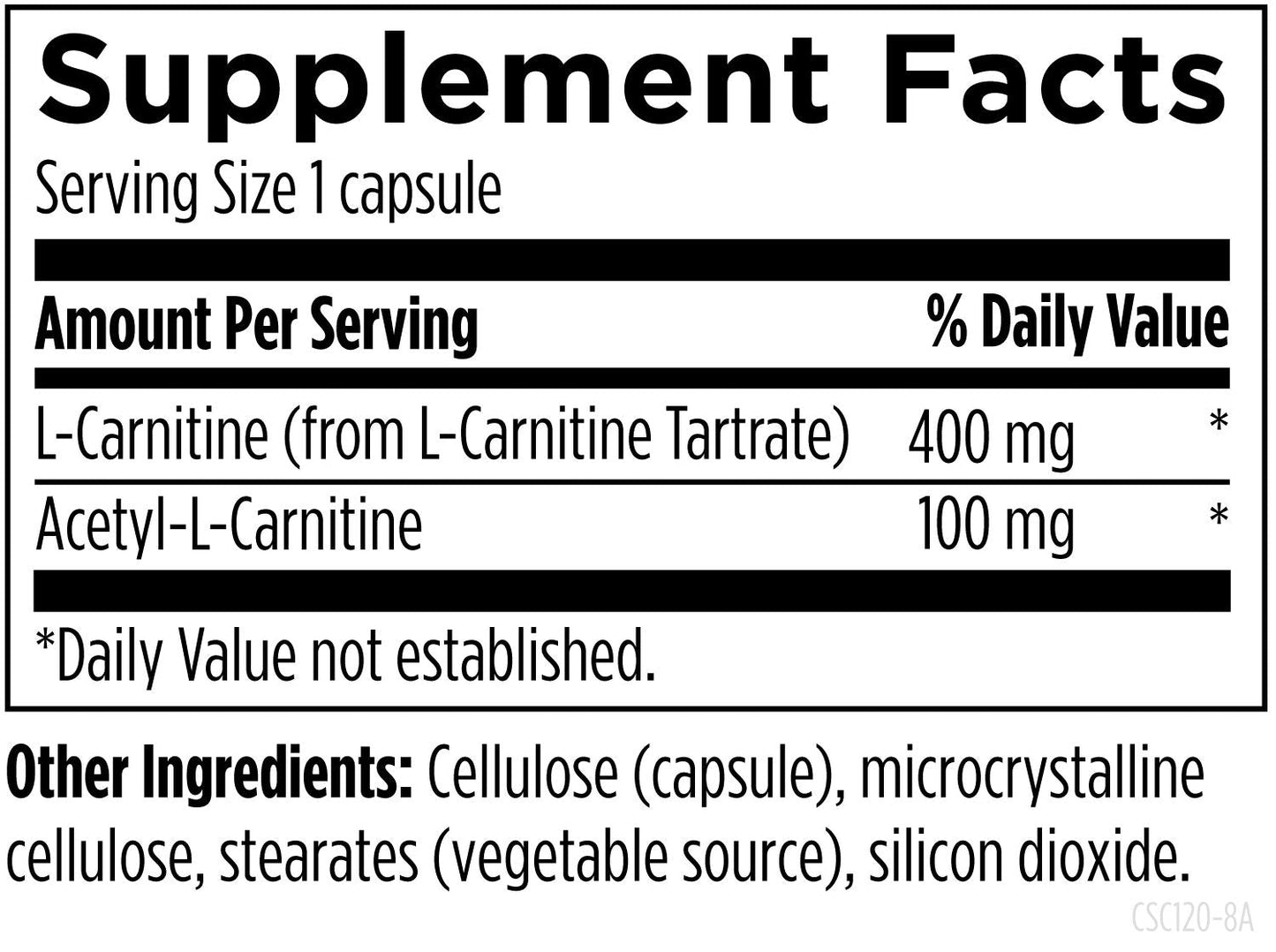 Carnitine Synergy™ 120 capsules supplement facts image