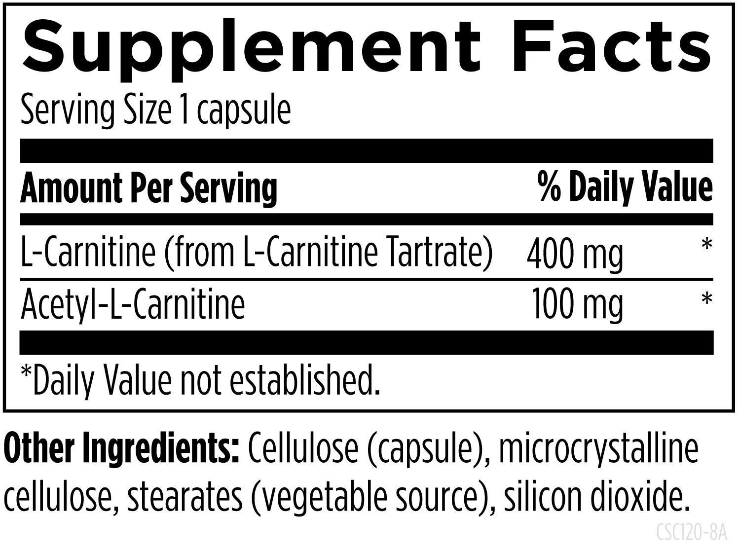 Carnitine Synergy™ 120 capsules supplement facts image