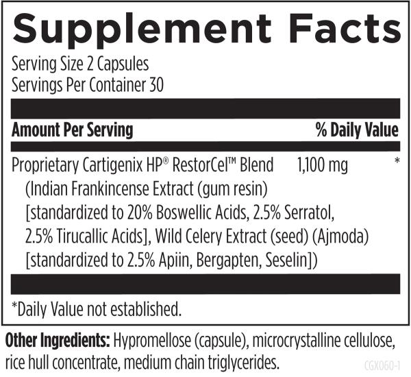 Cartigenix HP 60 capsules supplement facts image