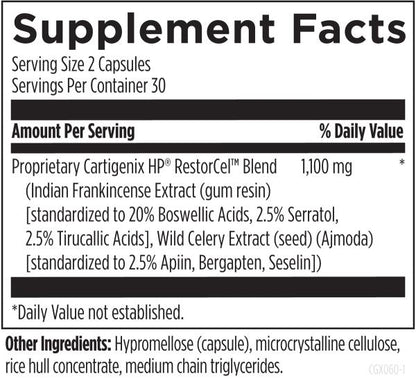 Cartigenix HP 60 capsules supplement facts image