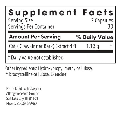 Cat's Claw - supplement fact label with Cat´s Claw