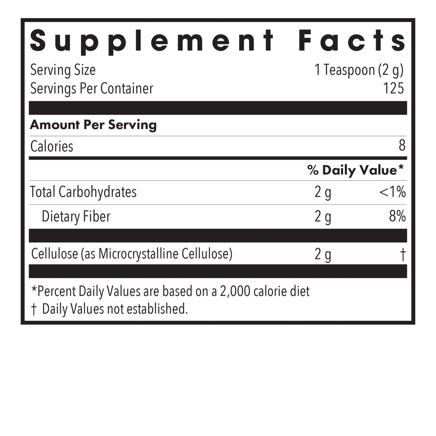 Cellulose Powder - supplement fact label with Cellulose
