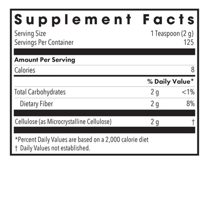 Cellulose Powder - supplement fact label with Cellulose