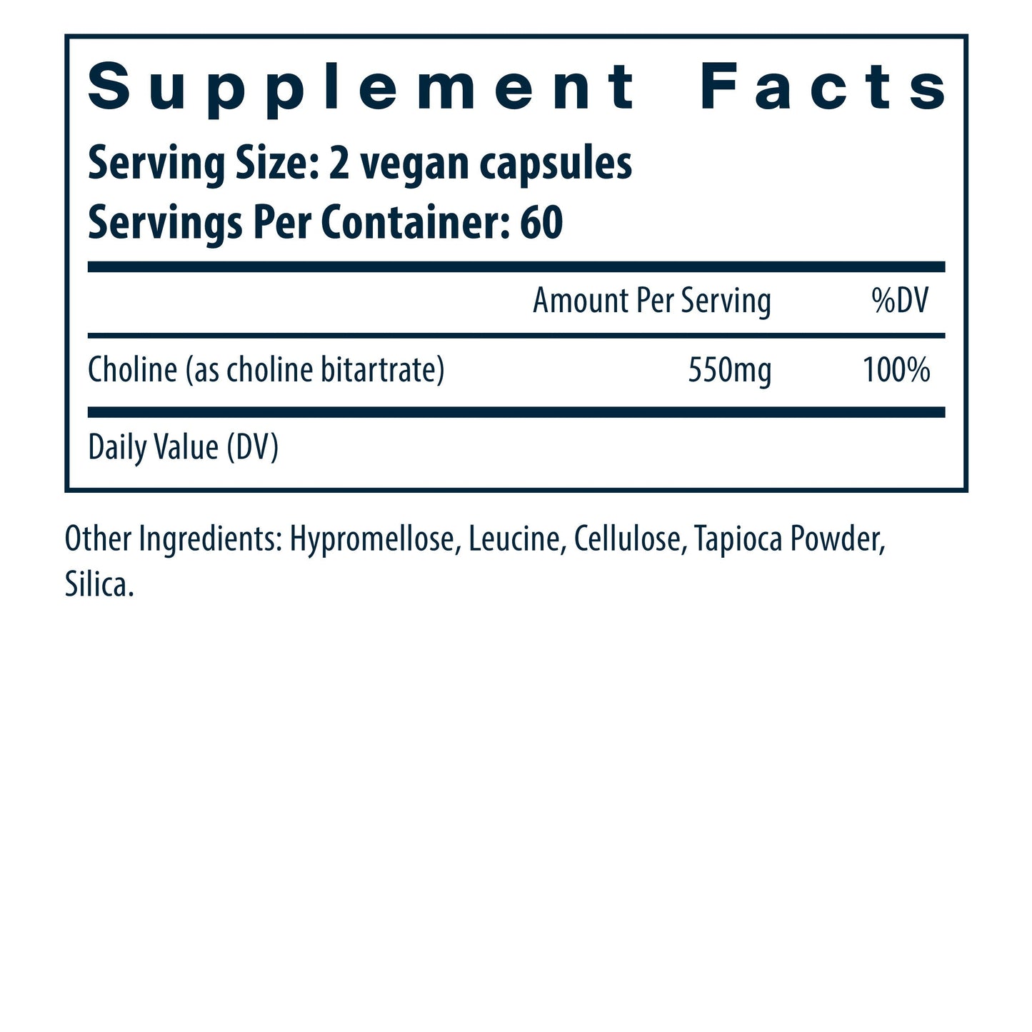 Vital Nutrients Choline dietary supplement facts.
