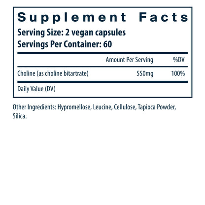 Vital Nutrients Choline dietary supplement facts.