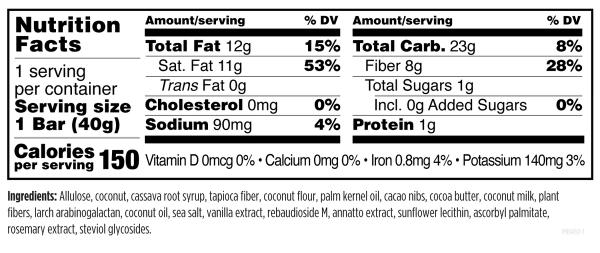 Cocommune™ 40g Bar Supplement Fact Image