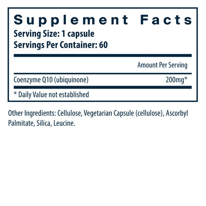 Vital Nutrients Coenzyme Q10 200mg/serving facts.