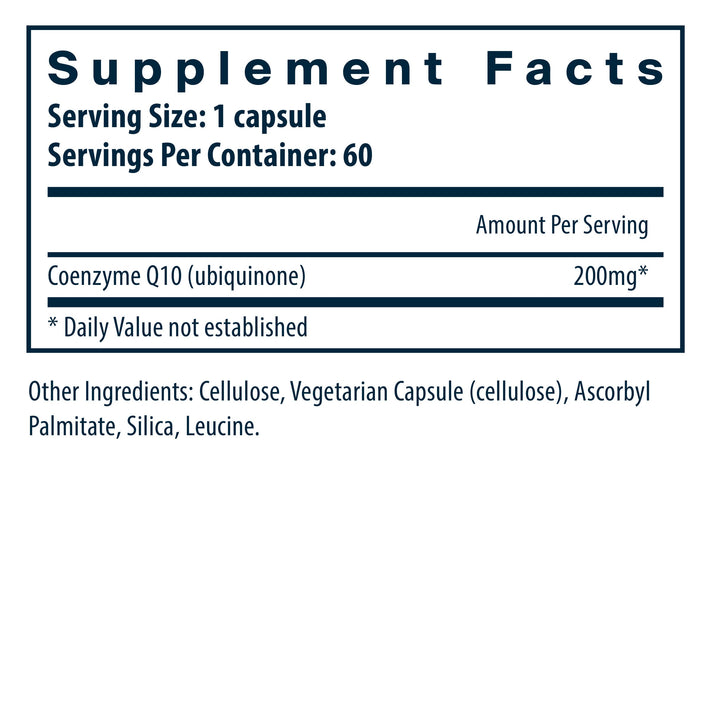 Vital Nutrients Coenzyme Q10 200mg/serving facts.