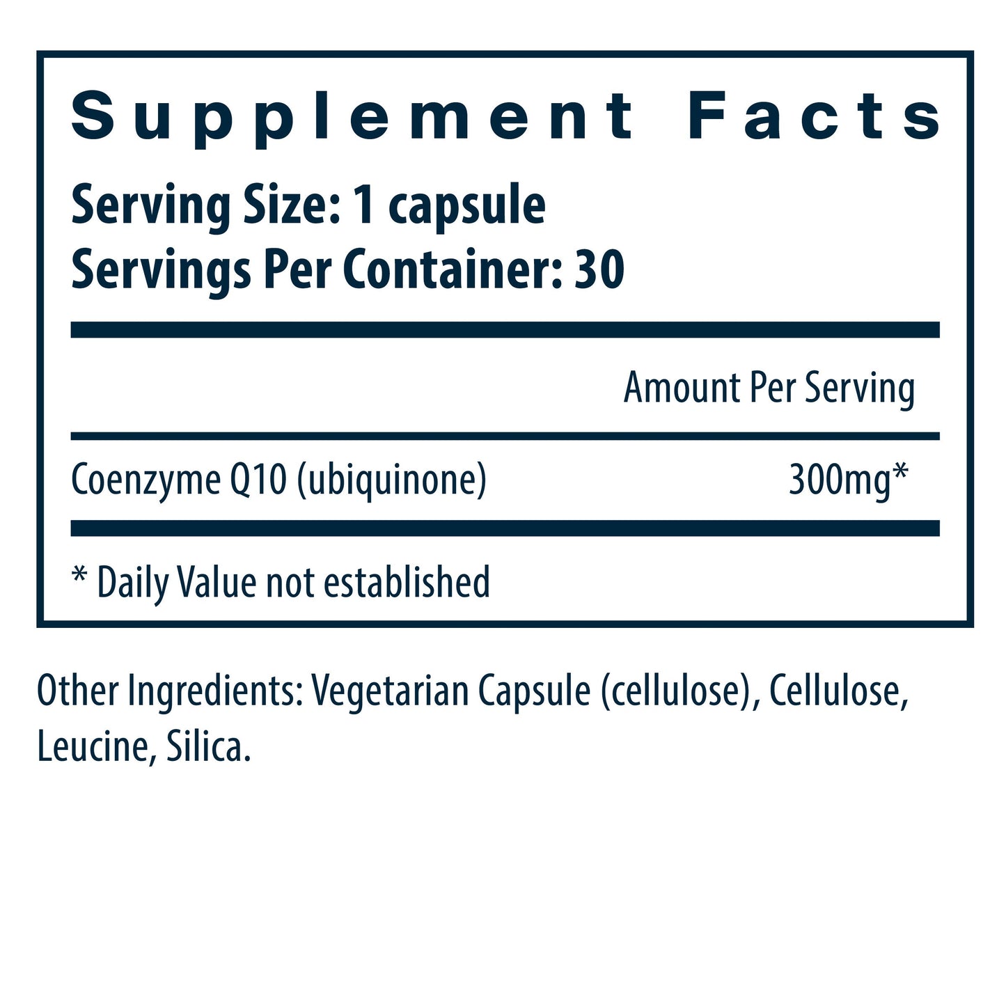 Vital Nutrients Coenzyme Q10 300mg/serving dietary supplement facts.