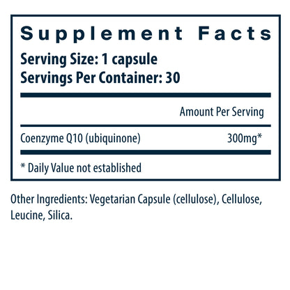 Vital Nutrients Coenzyme Q10 300mg/serving dietary supplement facts.
