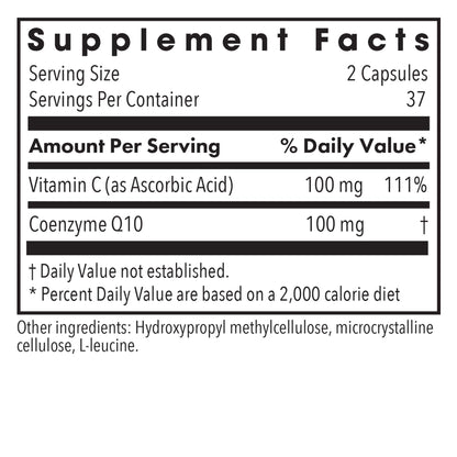 Coenzyme Q10 50 mg - supplement fact label with Vitamin C and Coenzyme Q10