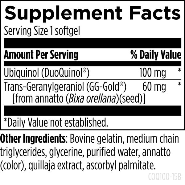 CoQnol™ 100 supplement facts image