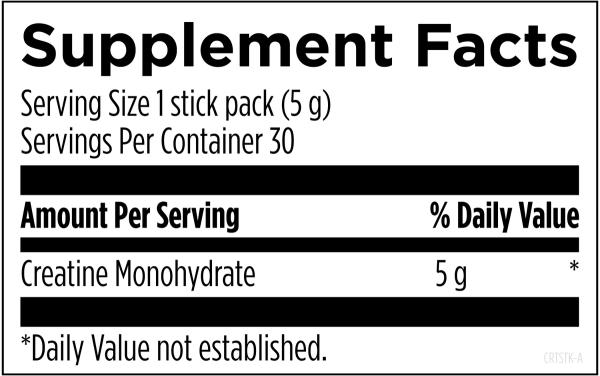 Creatine Monohydrate Powder Sticks Supplement Facts Image