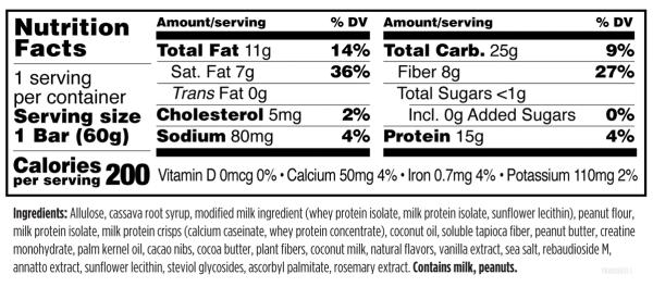 Creatine Whey Boost™ Peanut Butter 60g Bar Supplement Facts Image