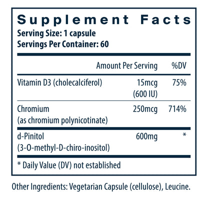 Vital Nutrients d-Pinitol dietary supplement ingredients and supplement facts.