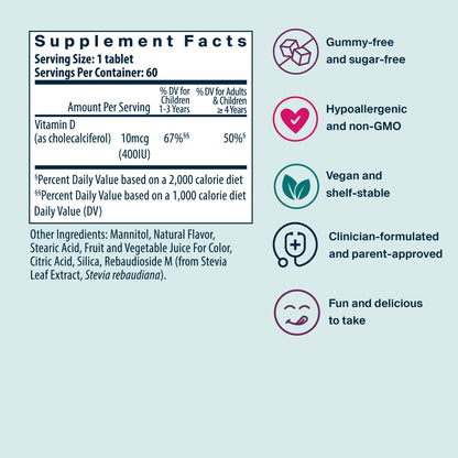 Vital Nutrients Kids D3 Dynamo Vitamin D3 supplement facts.
