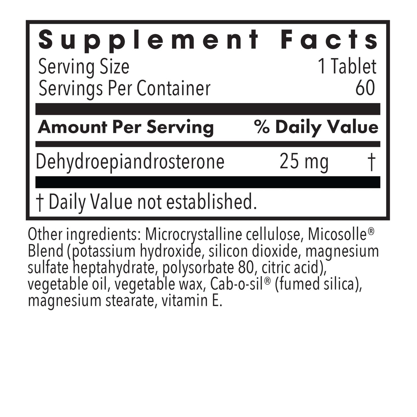 DHEA 25 mg - supplement fact label with Dehydroepiandrosterone