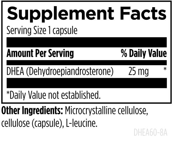 DHEA 25 mg, 60 capsules supplement facts image
