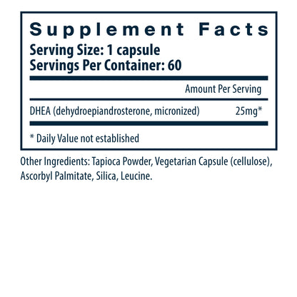 Vital Nutrients DHEA 25 mg dietary supplement facts.