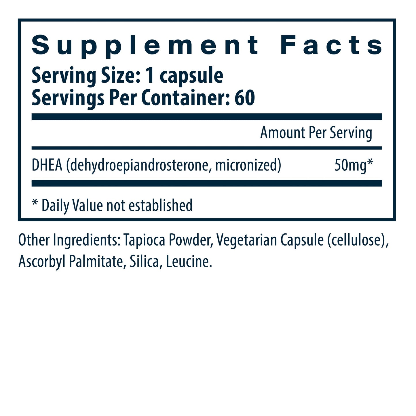 Vital Nutrients DHEA 50 mg dietary supplement facts.