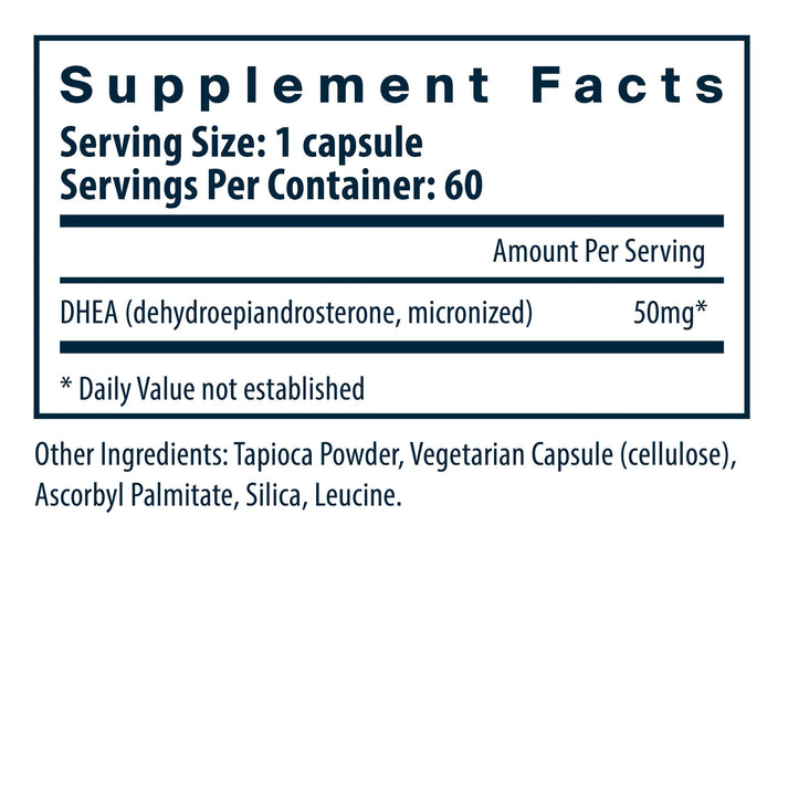 Vital Nutrients DHEA 50 mg dietary supplement facts.