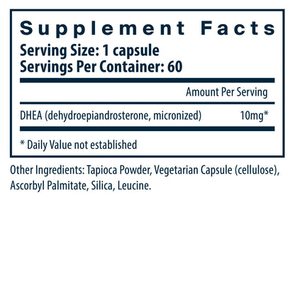 Vital Nutrients DHEA 10mg dietary supplement facts.