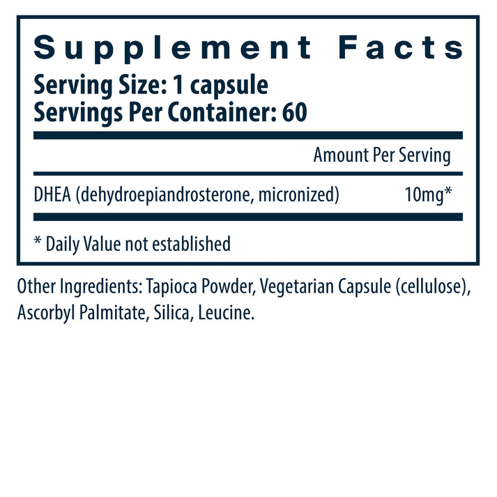 Vital Nutrients DHEA 10mg dietary supplement facts.