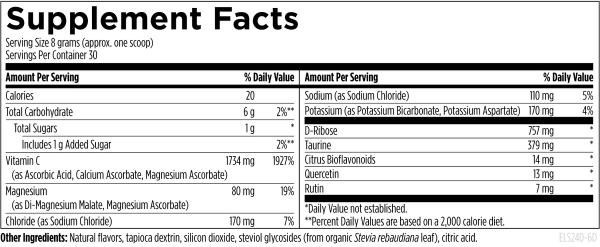 Electrolyte Synergy™ 240 g (8.5 oz) powder, Lemon-Orange supplement facts image
