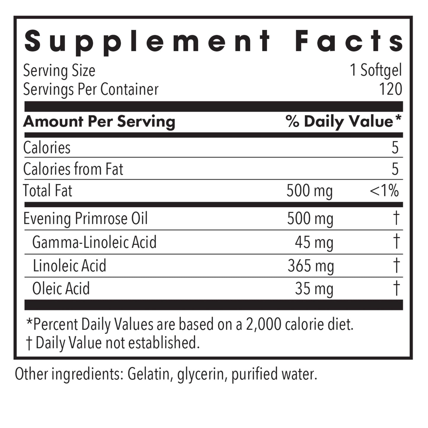 EPO - supplement fact label with Evening Primrose Oil