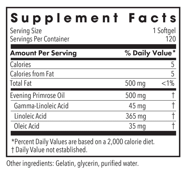 EPO - supplement fact label with Evening Primrose Oil