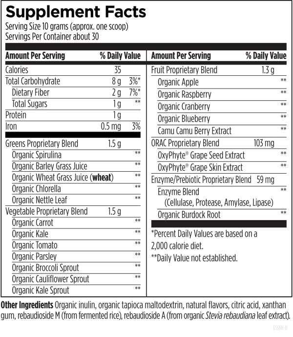EssentiaGreens™ and Reds Straberry Kiwi Supplement Facts