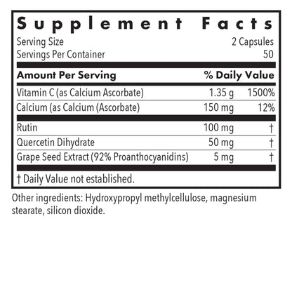 Supplement Facts panel for Esterol Ester-C showing vitamin C nutrient information, serving size, and daily value details
