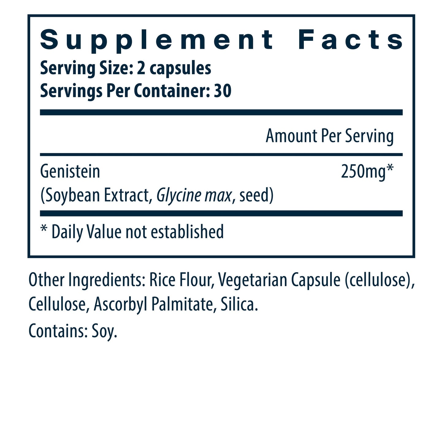 Vital Nutrients Genistein dietary supplement other ingredients and supplement facts.