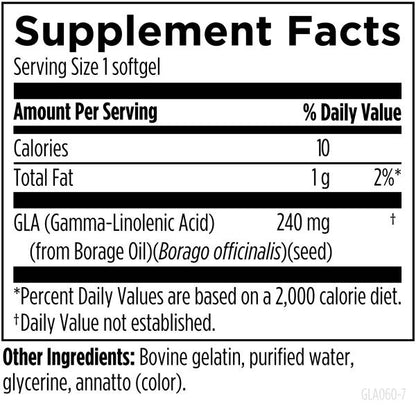 GLA (Gamma-Linolenic Acid) 60 softgels supplement facts image