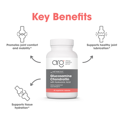 Front view of Metabolic Maintenance Glucosamine Chondroitin with Hyaluronic Acid bottle with suggested use text