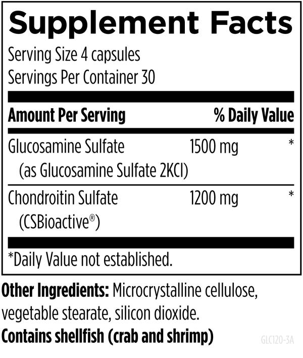 Glucosamine Chondroitin-120 capsules supplement facts image