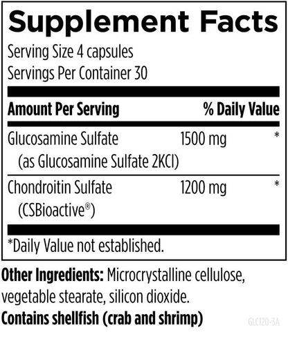 Glucosamine Chondroitin-120 capsules supplement facts image
