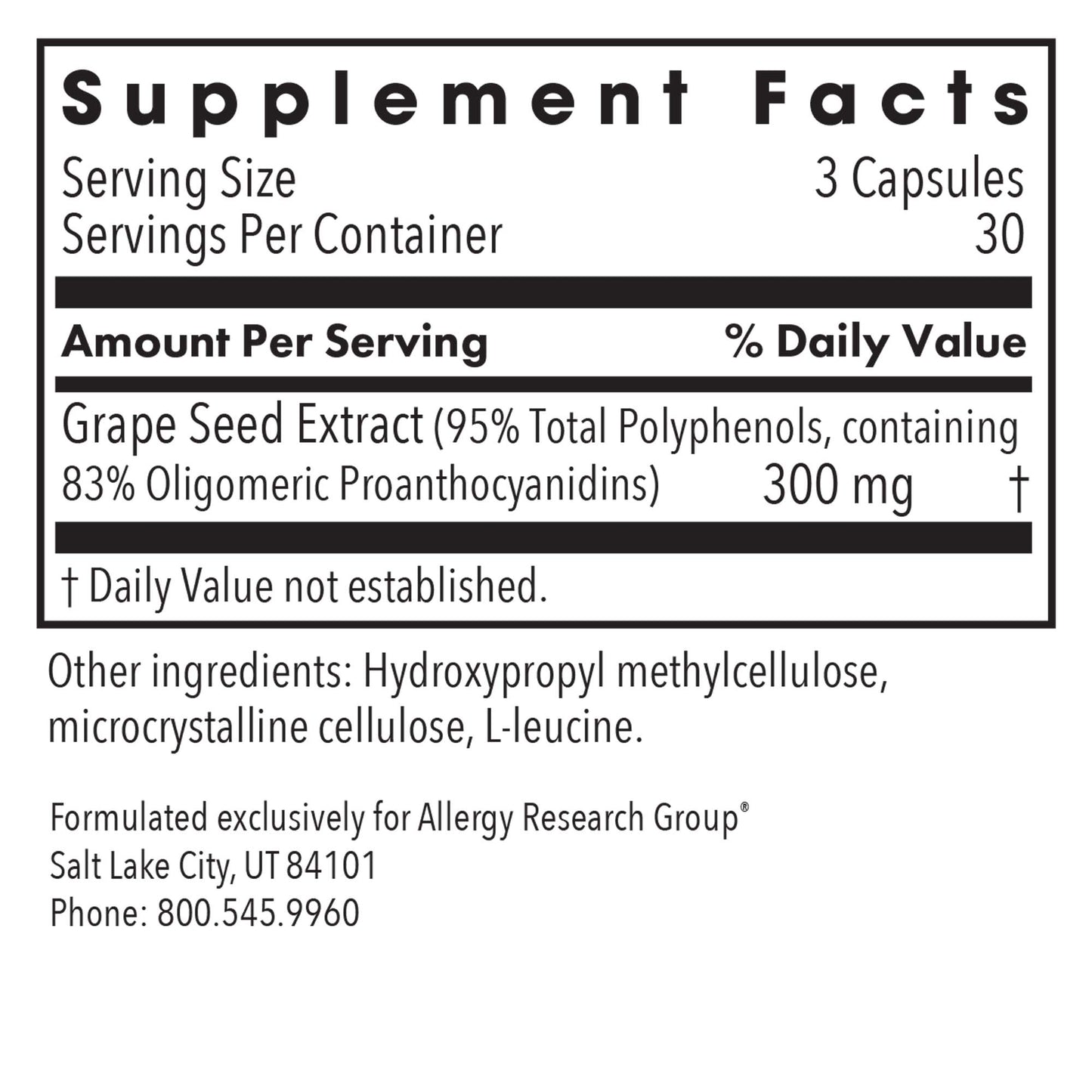 Grape Pips - supplement fact label with Grape Seed Extract