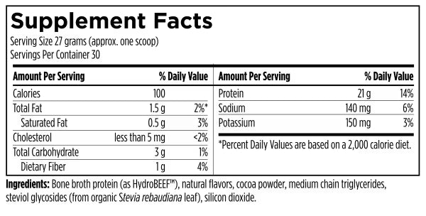 Grass-Fed Beef Protein Chocolate supplement facts image