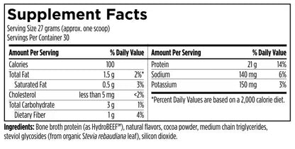 Grass-Fed Beef Protein Chocolate supplement facts image