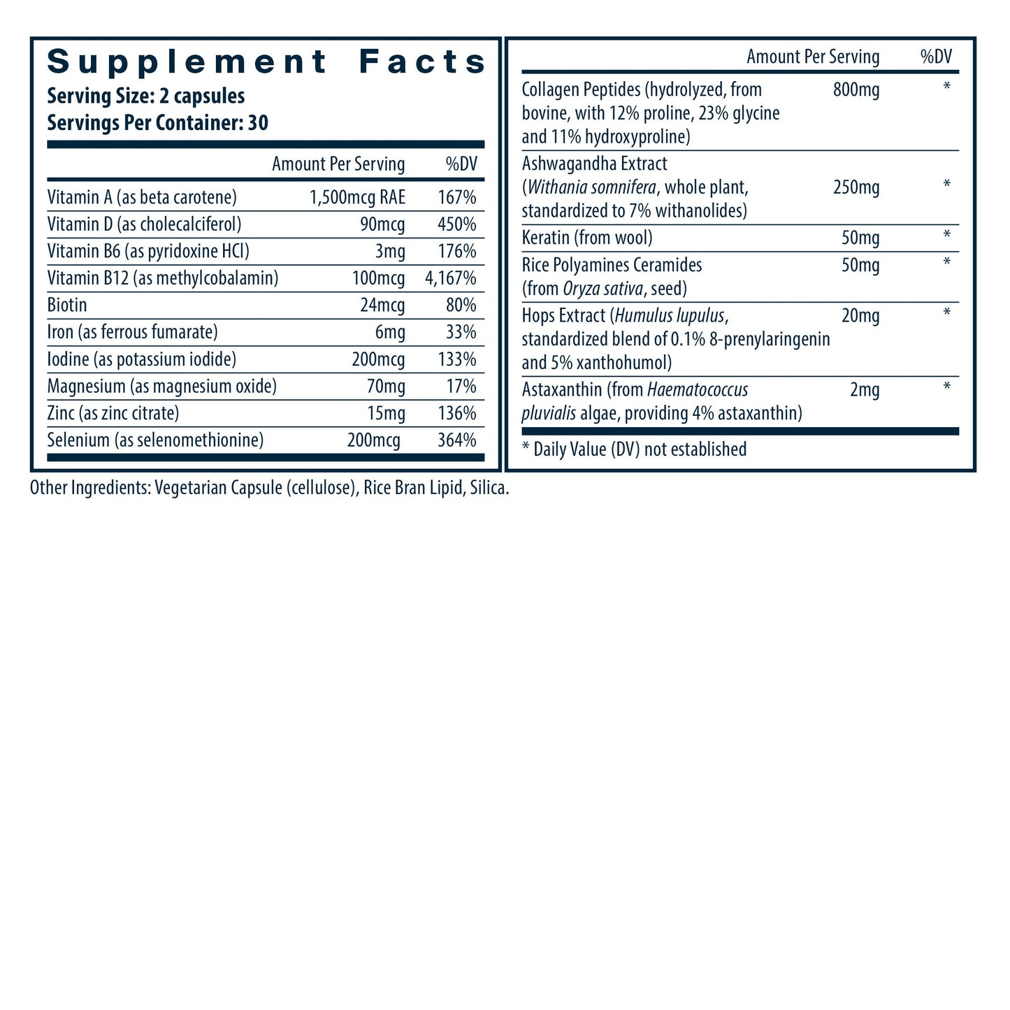 Vital Nutrients Hair Growth Complex for Women supplement facts.