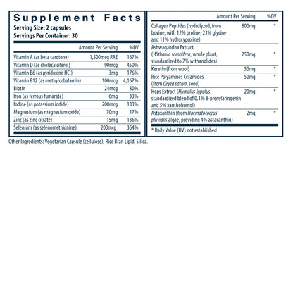 Vital Nutrients Hair Growth Complex for Women supplement facts.