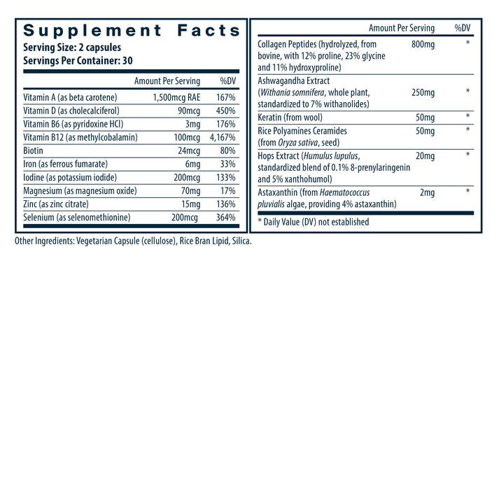 Vital Nutrients Hair Growth Complex for Women supplement facts.