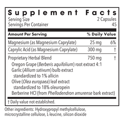 Supplement Facts panel for Happy Belly showing two capsules per serving and listed ingredients.